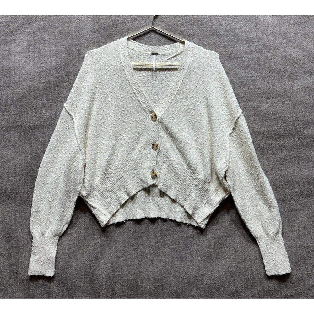 Free People Found My Friend Cardigan Cream Texture Knit Crop Oversized Small EUC